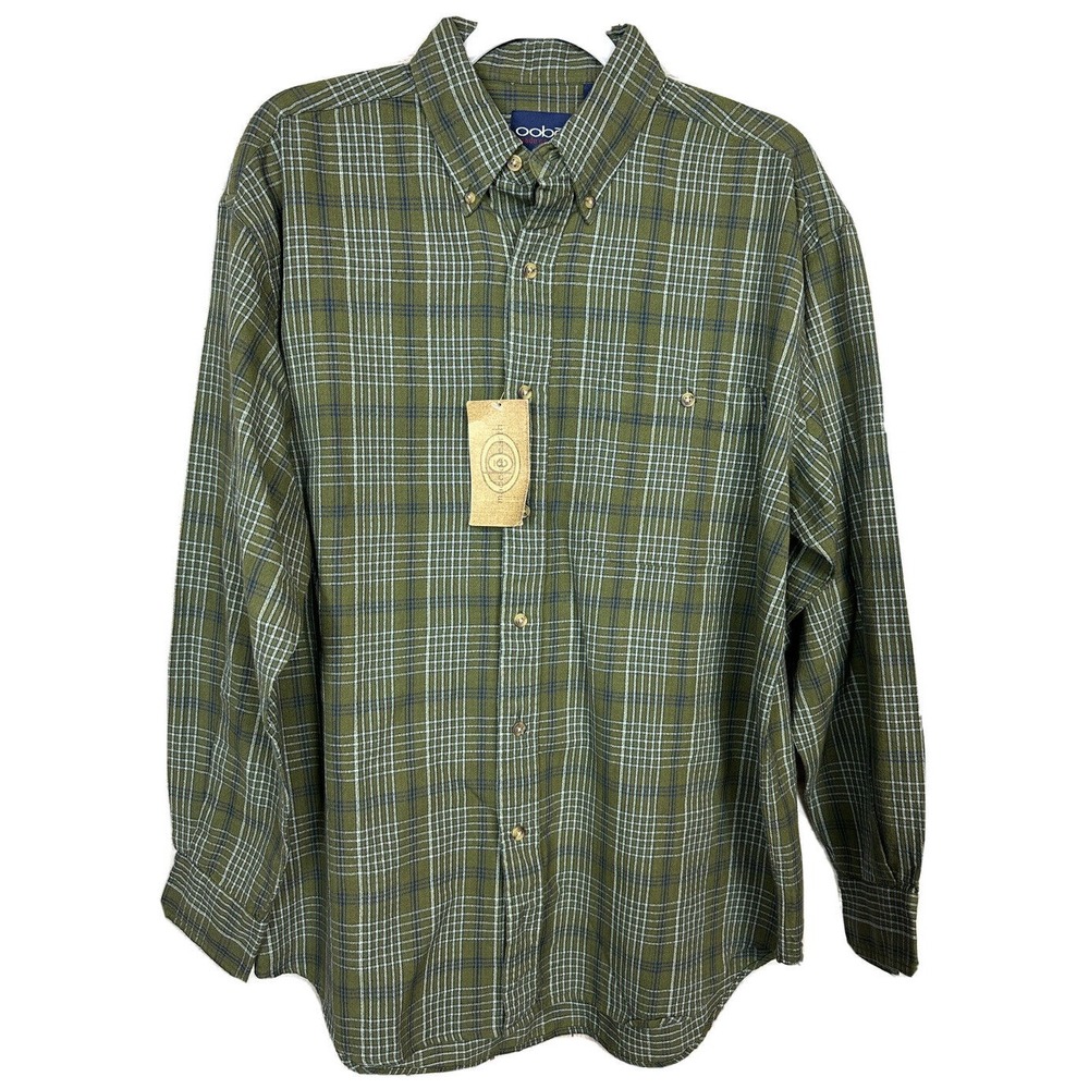 OOBE Men's green Plaid Long Sleeve cotton‎ button down shirt, sz M, NWT